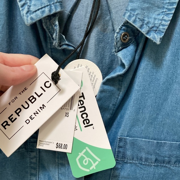 Denim Button Front Shirt Oversized XS - Picture 3 of 8